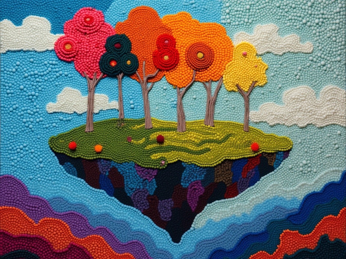 Vibrant Floating Island with Colorful Trees and Sky