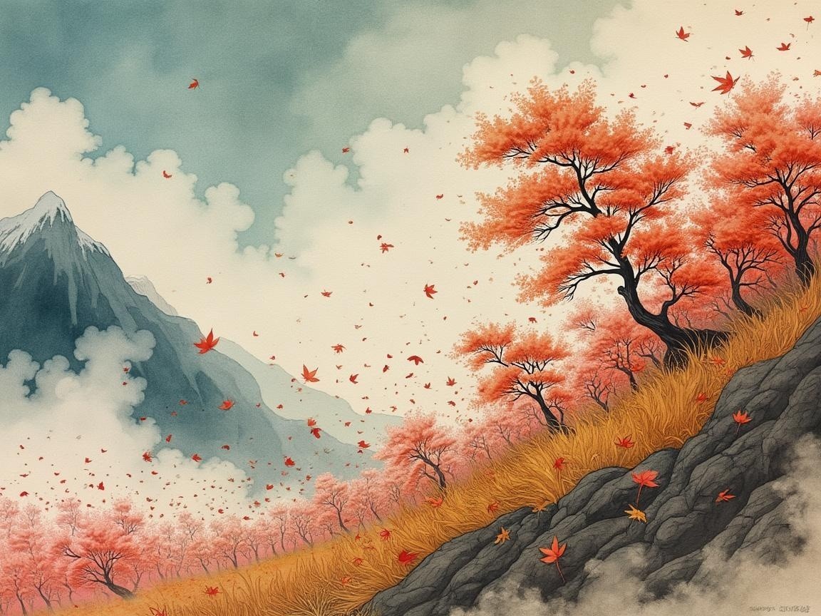 Serene Landscape of Mountains and Autumn Foliage