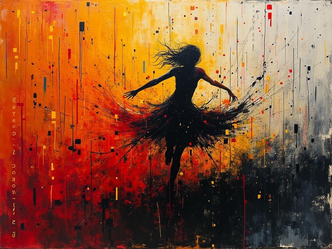 Vibrant Abstract Painting of Dancer in Motion