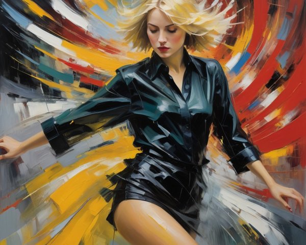 Dynamic Female Figure in Vibrant Colorful Background