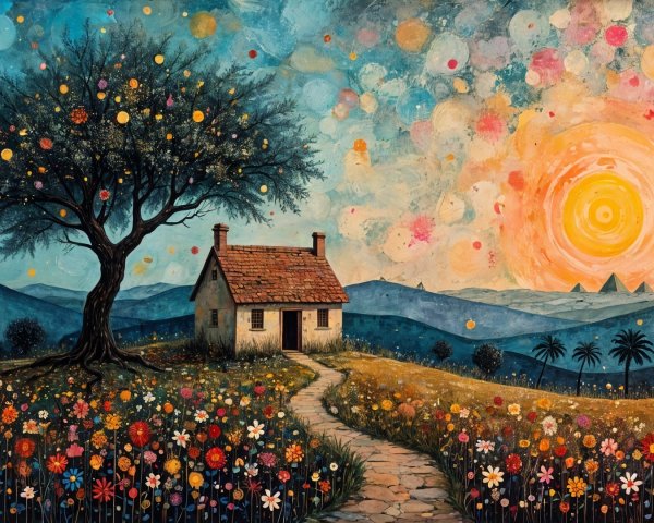 Charming Cottage in a Colorful Wildflower Landscape