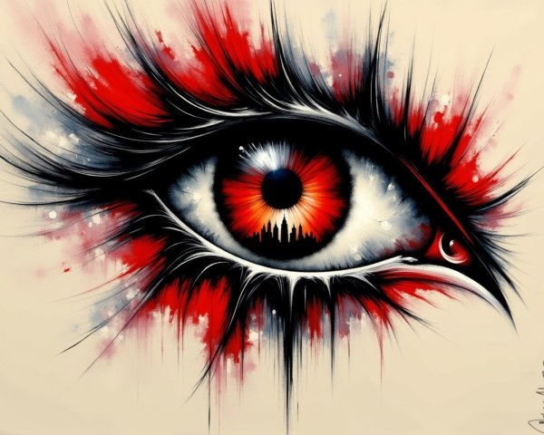 Large Eye Artwork with Red and Black Color Scheme
