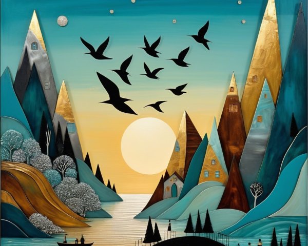 Serene Landscape with Vibrant Mountains and Lake