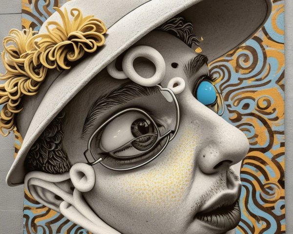 Vibrant Mural of Stylized Face with Abstract Background