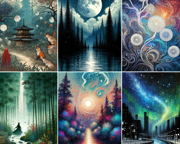 Vibrant Collage of Mystical Landscapes and Cityscapes