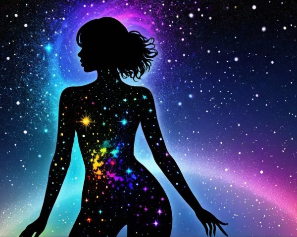 Silhouette of a Woman in a Cosmic Background