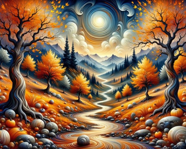 Vibrant Autumn Landscape with Trees and Mountains