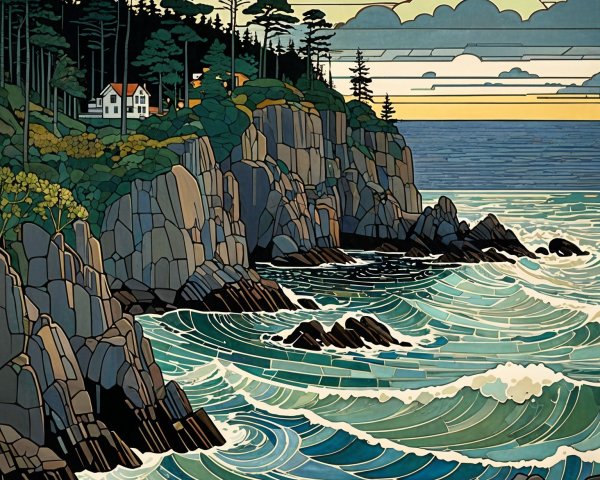 Coastal Landscape with Cliffs and Tranquil Dusk Sky