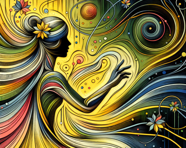 Vibrant Abstract Silhouette of a Woman with Nature Elements