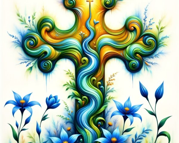 Vibrant Cross with Colorful Patterns and Flowers