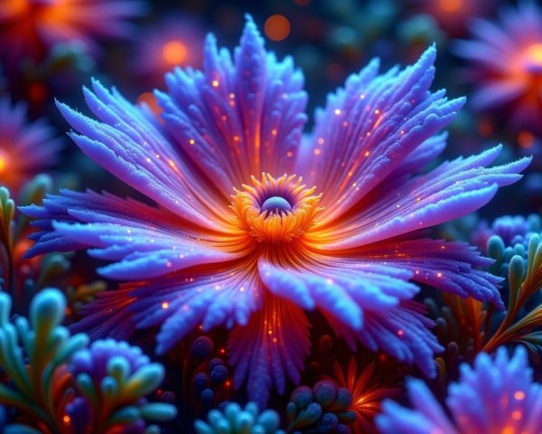 Surreal Flower with Vibrant Colors and Abstract Foliage