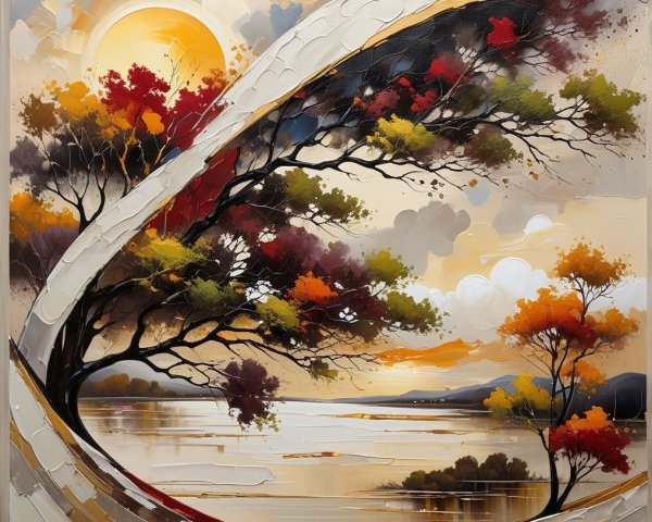 Dynamic Autumn Landscape with Stylized Tree