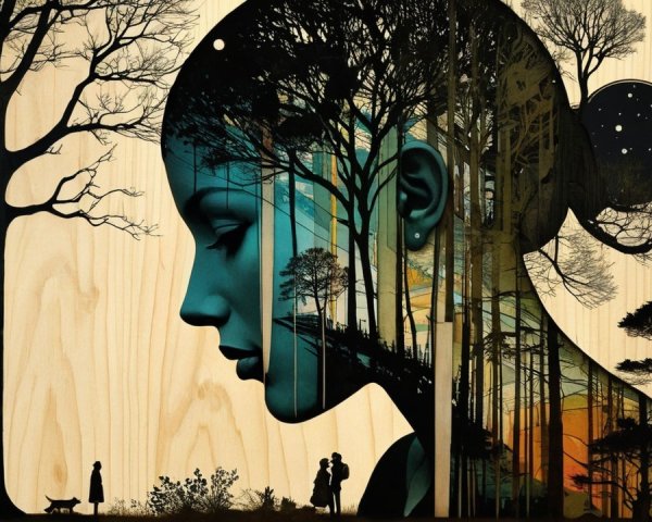 Silhouette of Woman with Colorful Nature Elements
