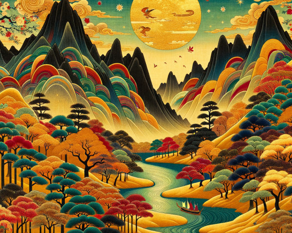 Majestic Mountains and Vibrant Landscape at Night