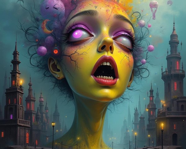 Surreal Scene of a Colorful Cosmic Woman