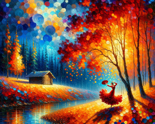 Serene Lakeside Scene with Autumn Foliage at Dusk