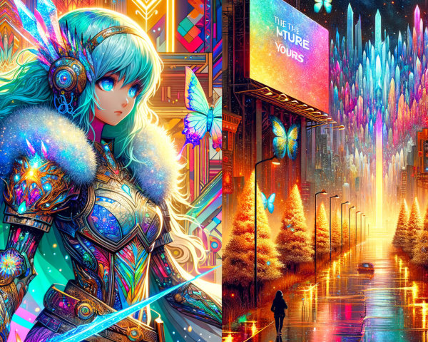 Warrior Woman in Fantasy Scene with Futuristic City