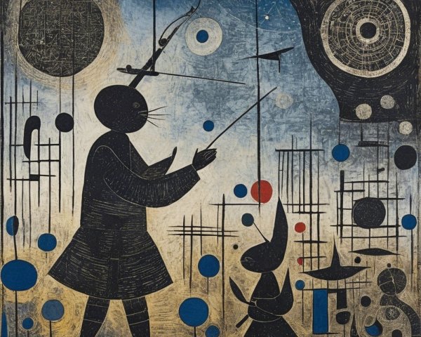 Abstract Scene with Figures in Dreamlike Landscape