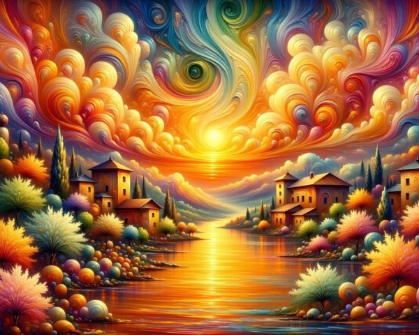 Vibrant Sunset Landscape Over a Tranquil River