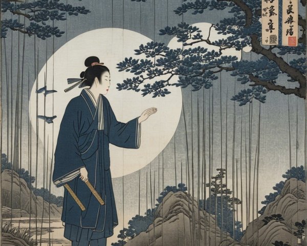 Ukiyo-e Print of Woman in Traditional Japanese Attire