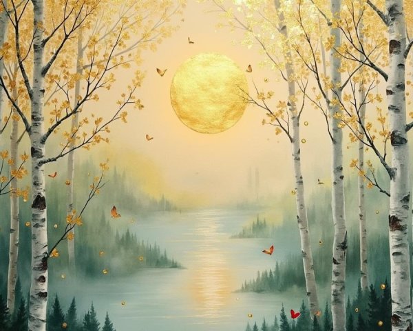 Tranquil River Through Autumn Birch Forest Landscape
