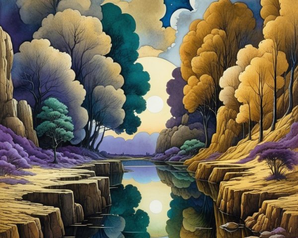 Serene Landscape with River and Vibrant Trees