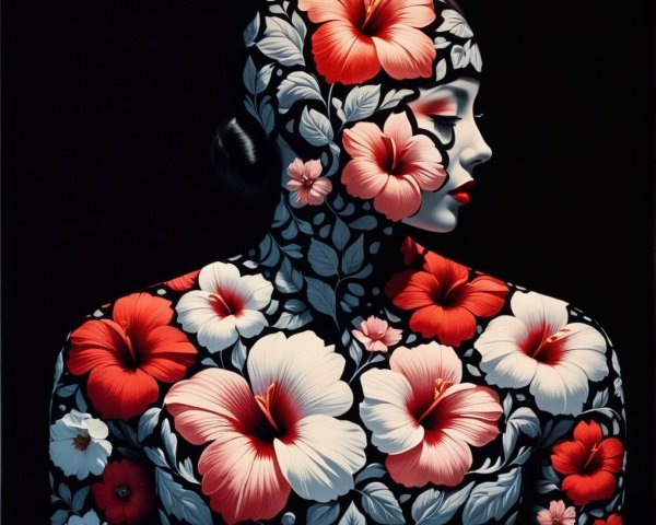 Floral Patterns on Figure with Serene Expression