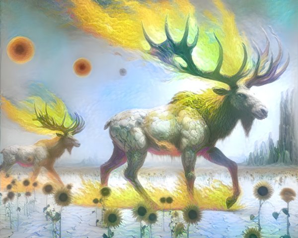 Fantastical Elk in Surreal Colorful Landscape