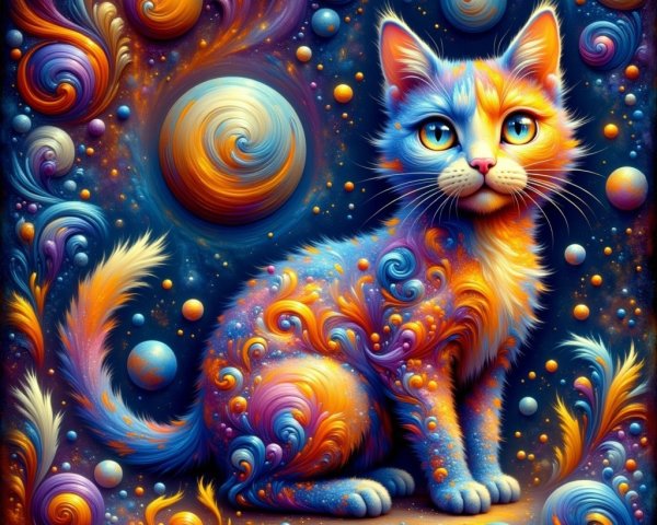 Vivid Cat in a Cosmic Swirling Background