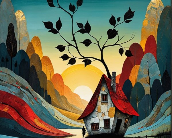 Whimsical House Scene with Vibrant Landscape Colors