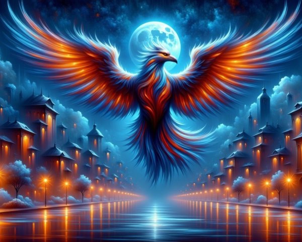 Majestic Phoenix Over Serene Night Cityscape