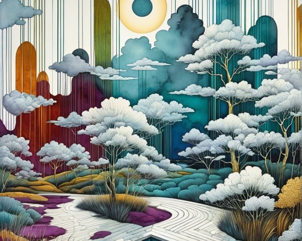 Serene landscape with vibrant flora and tranquil water
