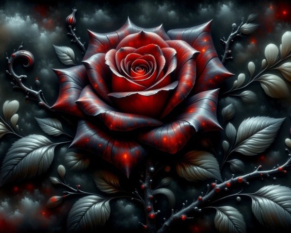 Intricately Designed Crimson Rose with Smoky Background
