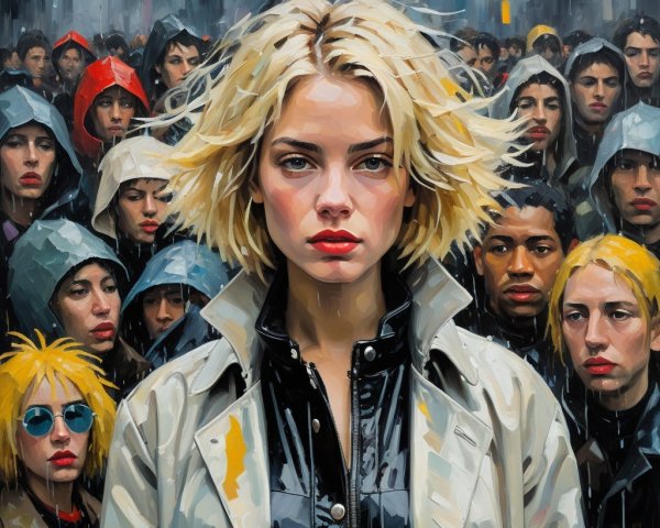 Blonde Woman Highlights Individuality in Urban Crowd