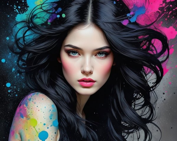 Portrait of a Young Woman with Colorful Background