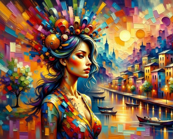 Vibrant Portrait of a Woman with Colorful Headdress