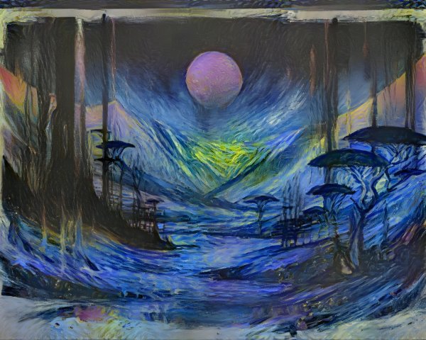 Surreal landscape with vibrant blues and purples