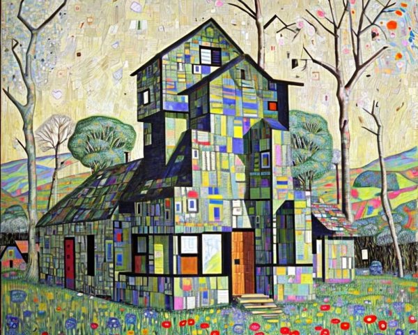 Whimsical House in a Colorful Landscape Scene