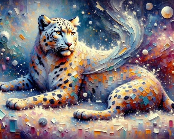 Snow Leopard on Colorful Abstract Background