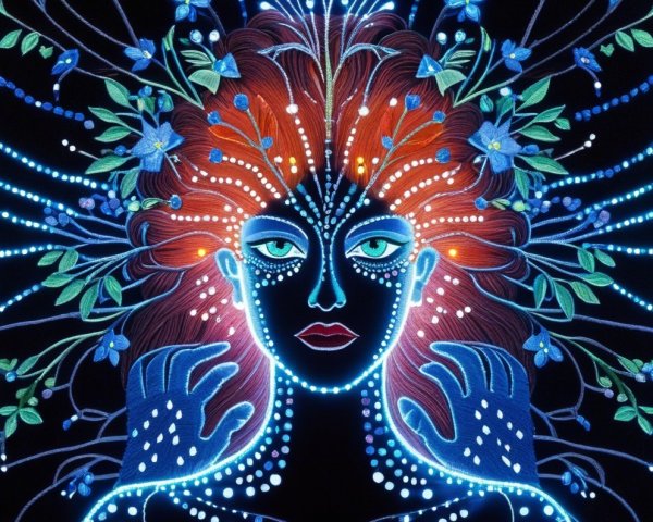 Vibrant Design of Woman's Face with Floral Motifs