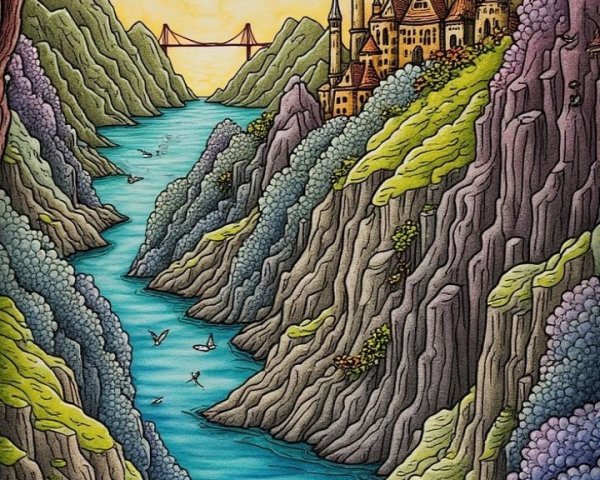 Vibrant Landscape with River and Majestic Castle