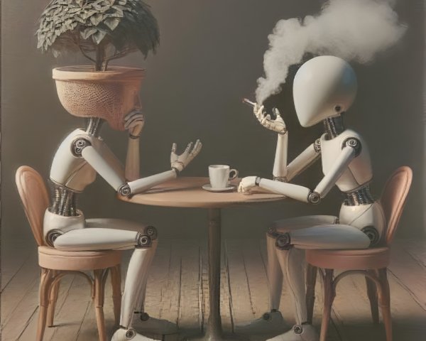 Stylized Robots Engaged in Contemplative Conversation