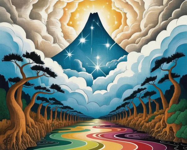 Majestic Mountain and Colorful River Landscape Scene