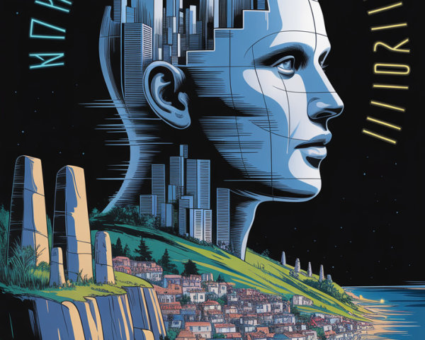 Surreal Composite of Human Head and Landscape Elements