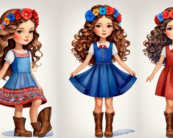 Charming Young Girls in Colorful Dresses and Accessories