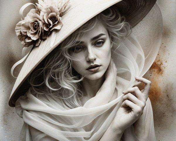 Elegant portrait of a woman in a flowered sunhat