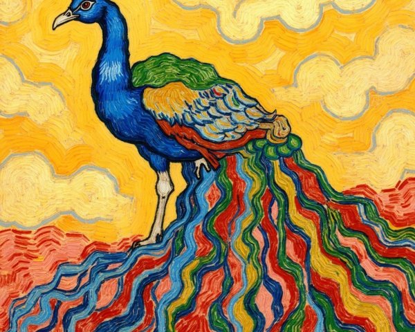 Vibrant Peacock Against Bright Yellow Background