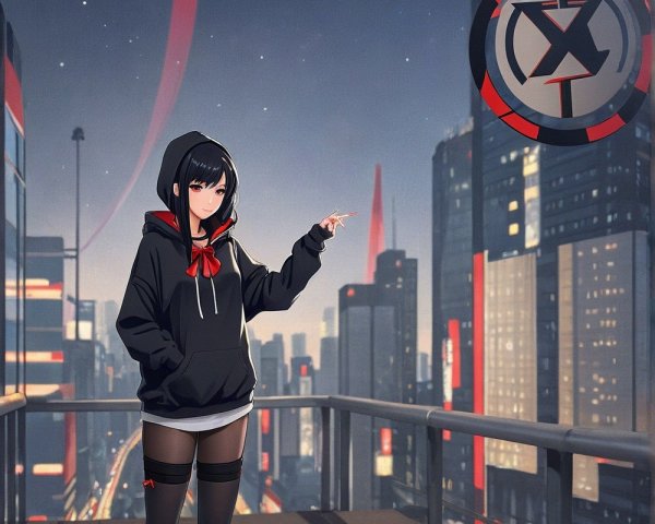 Stylized Female Character in Futuristic Cityscape