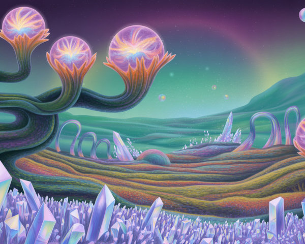 Surreal Alien Landscape with Vibrant Plant Structures