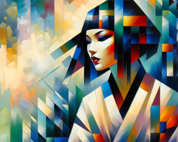 Vibrant Abstract Portrait of a Woman with Bob Haircut